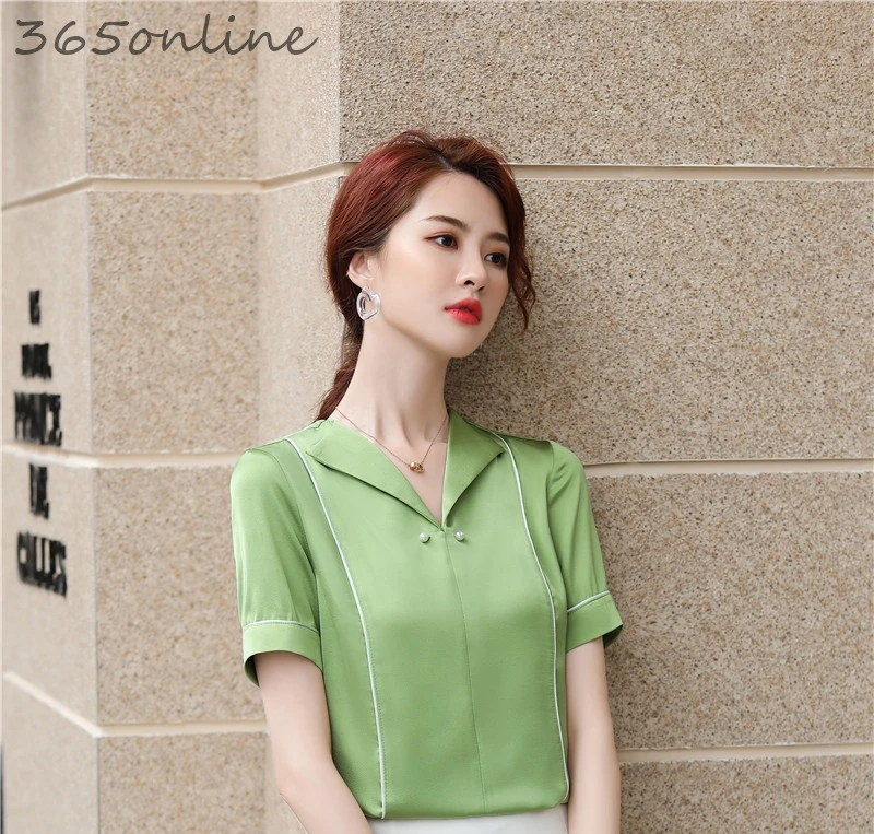 Новинка зеленые летние блузки с коротким рукавом рубашки для женщин женская