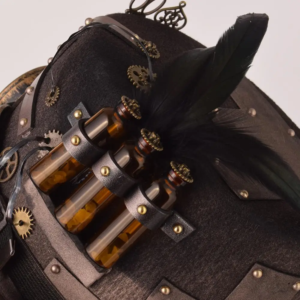 Men Women Handmade Steampunk Top Hat Magic Bowler Hat Punk Cosplay Fedora