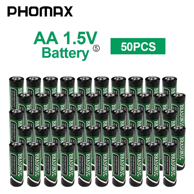 PHOMAX 50 шт./упак. AA углеродная цинковая батарея сухая LR6 E91 LST7AA 1 5 V Электронный