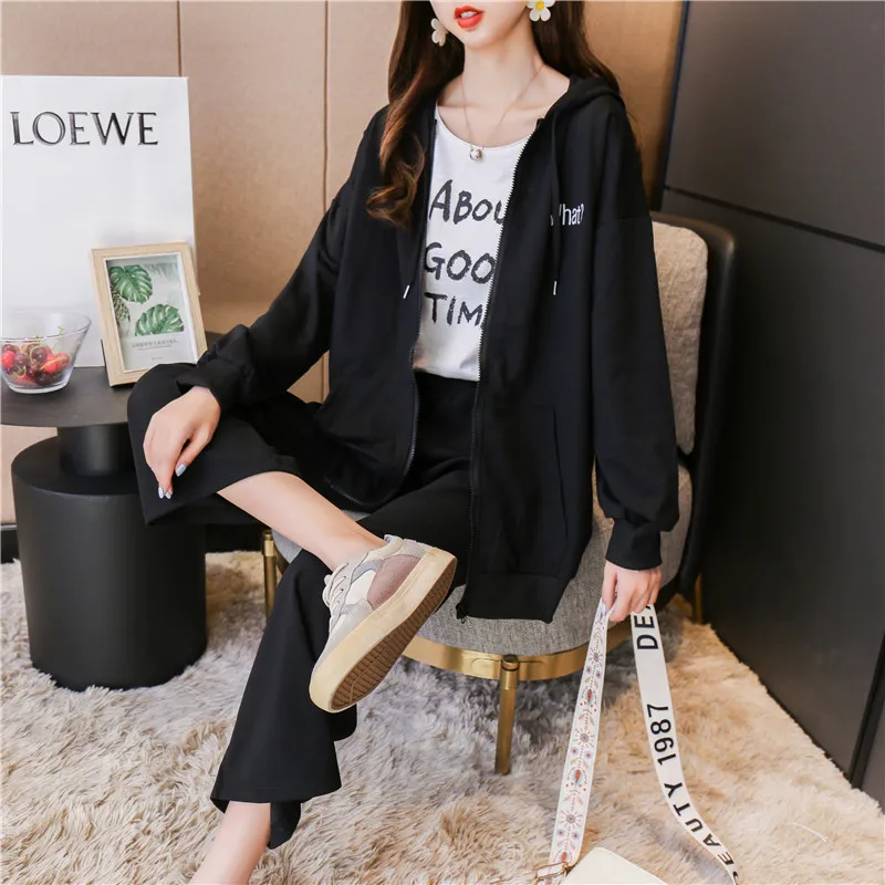 

harajuku Streetwear Tracksuit 2 Two Piece Set Women Outfits Loose Sweat Suit thin sweatshirts + pants Female coats zipper sets