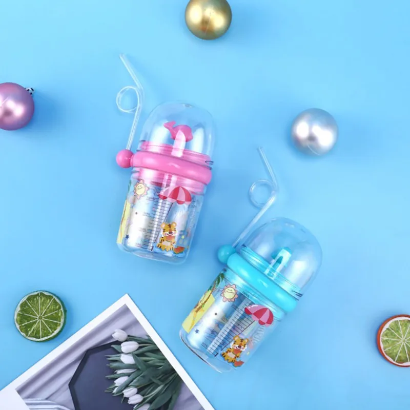 

LXA-Boys And Girls Small Whales Will Spray Water Cup Net Red Vibrato Water Cup Dolphin Plastic Straw Cup 250ml