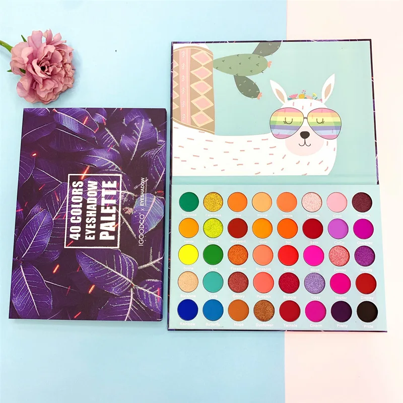 

IGOODCO лист мультфильм альпака 40 цветов Перламутровые матовые блестки большая многоцветная палитра теней для век водонепроницаемый макияж к...