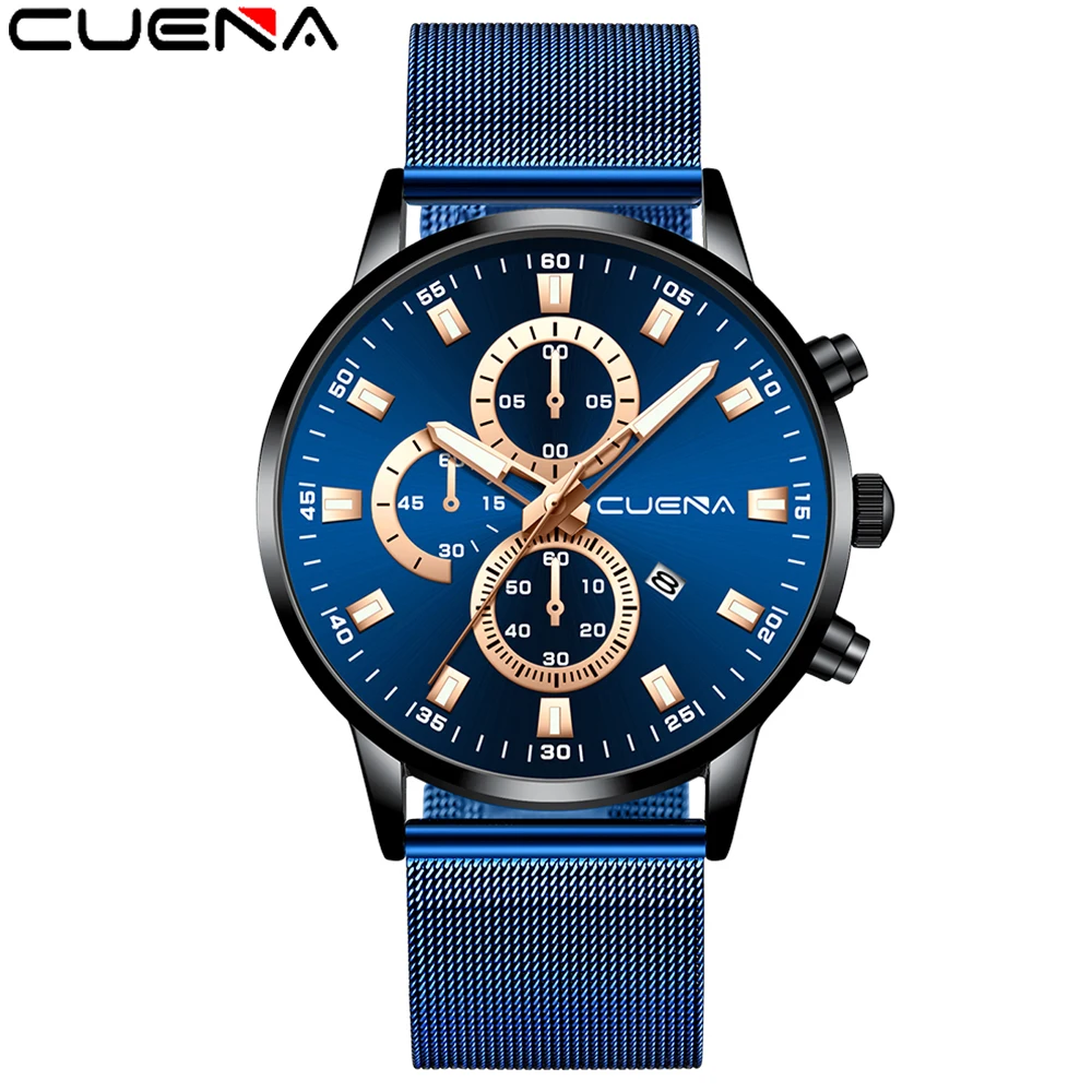 CUENA Модные Роскошные мужские часы унисекс Ультра тонкий мужской стальной ремешок