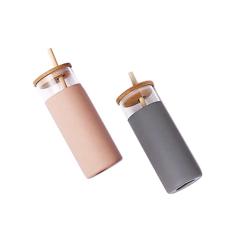 

17Oz Glass Tumbler Portable Glass Water Bottle Straw Silicone Protective Sleeve Bamboo Lid