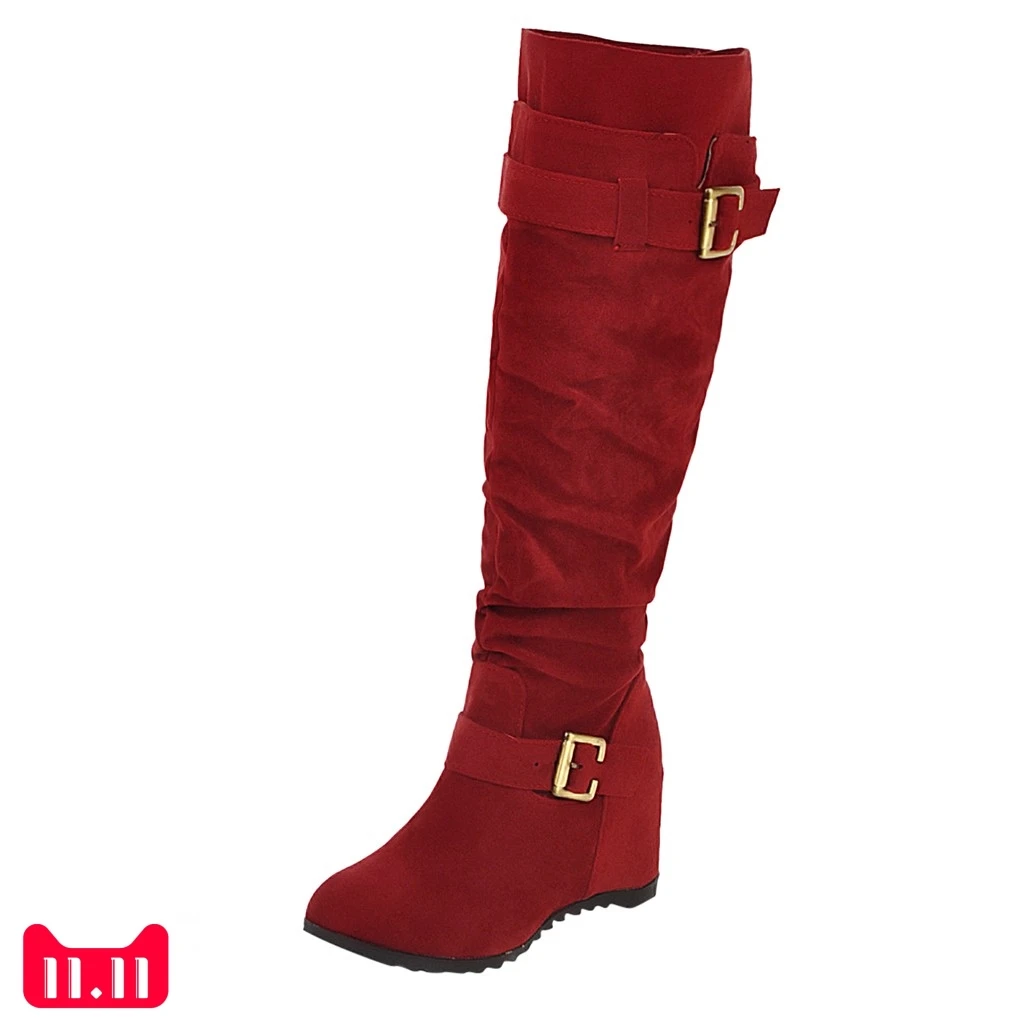 Женские ботильоны до колена на танкетке в стиле ретро с пряжкой Повседневные