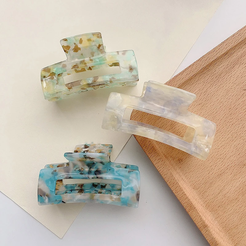 

Korean 2021 Fashion Women Hair Clips Hair Accessories Elegant 7.5cm Blue Green Hollow Acetic Acid Hair Claw