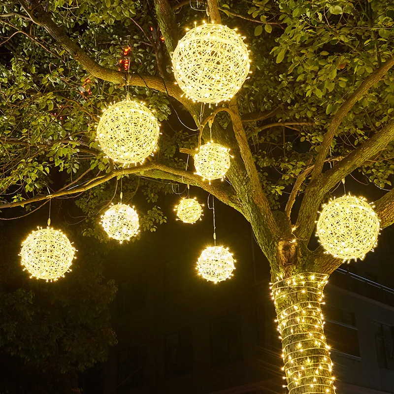 

20CM Globe Rattan Ball Christmas Decoration String Light Globe Ball Fairy String Garland Light for Tree Holiday Wedding New Year