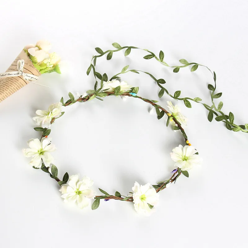 

Beach Faux Rose Rattan Flower Crown Hairband Floral Garland Headband for Women Girl Wedding Holiday Photo Props Hair Accessories