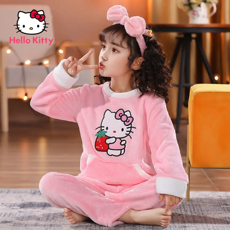 

Hello Kitty Children's Pajamas Fall/winter Flannel Cartoon Cute Boys and Girls Coral Fleece Thickened Home Service Suit