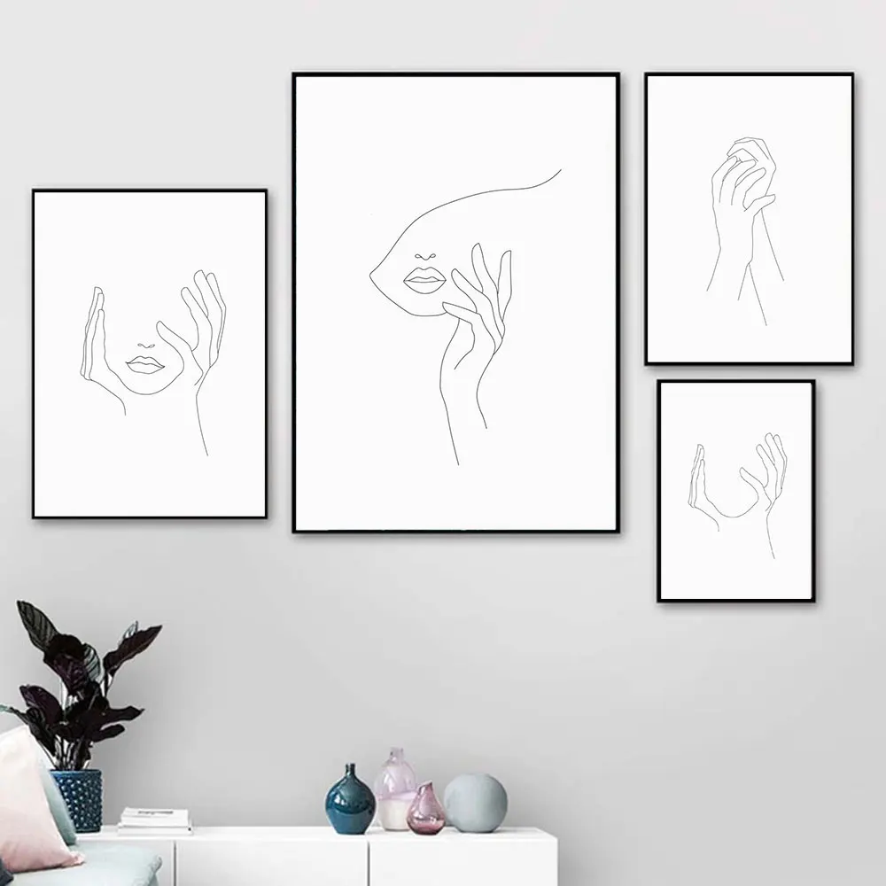 Рисунок с изображением лица на руке Постер и принты в скандинавском стиле