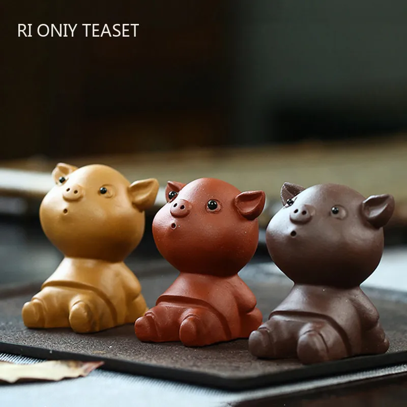 

Yixing Handmade Sculpture Purple Clay Tea Pet Cute Piggy Statue Tea Figurine Ornaments Chinese Tea Set Decors Desktop Art Gifts