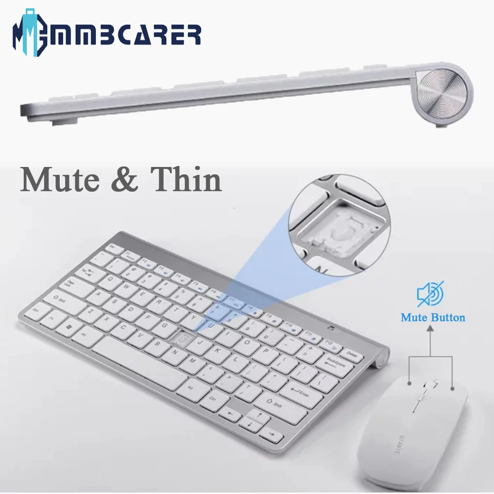 2 4G Беспроводная Бесшумная клавиатура и мышь мини мультимедийная полноразмерная