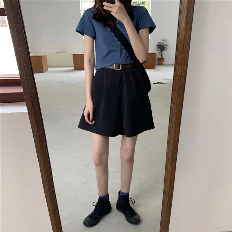 

Solid Color Short-Sleeved T-shirt for Women Ins Fashionable Loose Korean Style 2021 Summer New Basic Simple All-Matching Short
