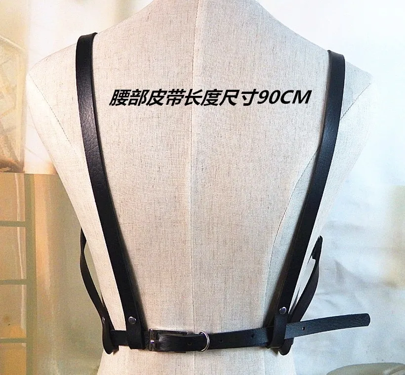 

Fashion Punk Cupless Bra Top Leather Harness Belt Body Bondage Chest Straps Black Studded Rivet Cropped Top Harness Woman