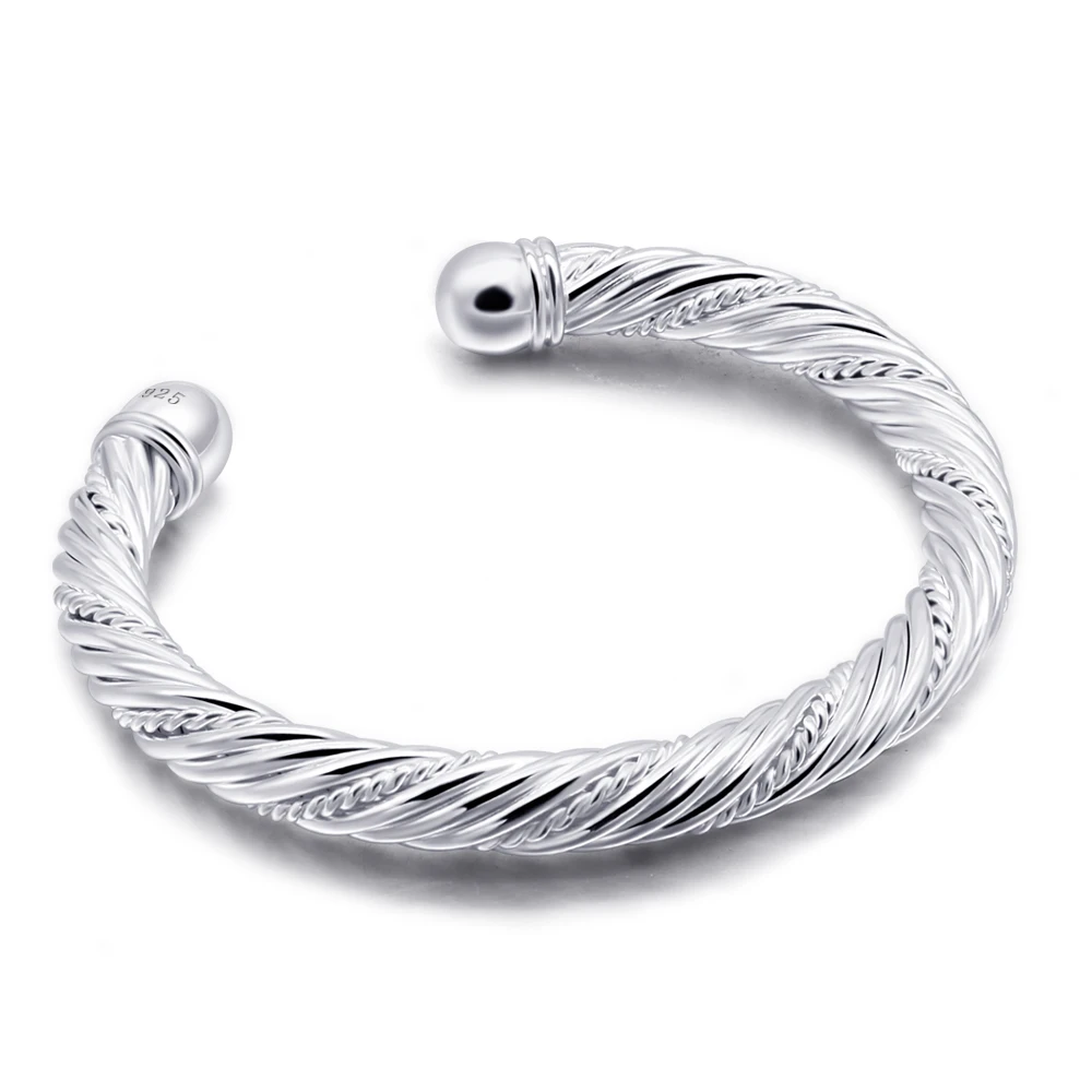 

925 Sterling Silver Simple Opening Bracelets Bangle For Men Women Couple Bangle New Trend Creativity couples Jewelry 5-8MM