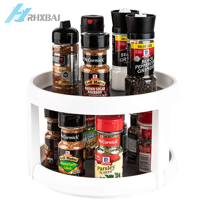 360° rotating spice rack organizer seasoning holder condiments storage lazy susans home supplies for kitchen bathroom cabinets free global ship