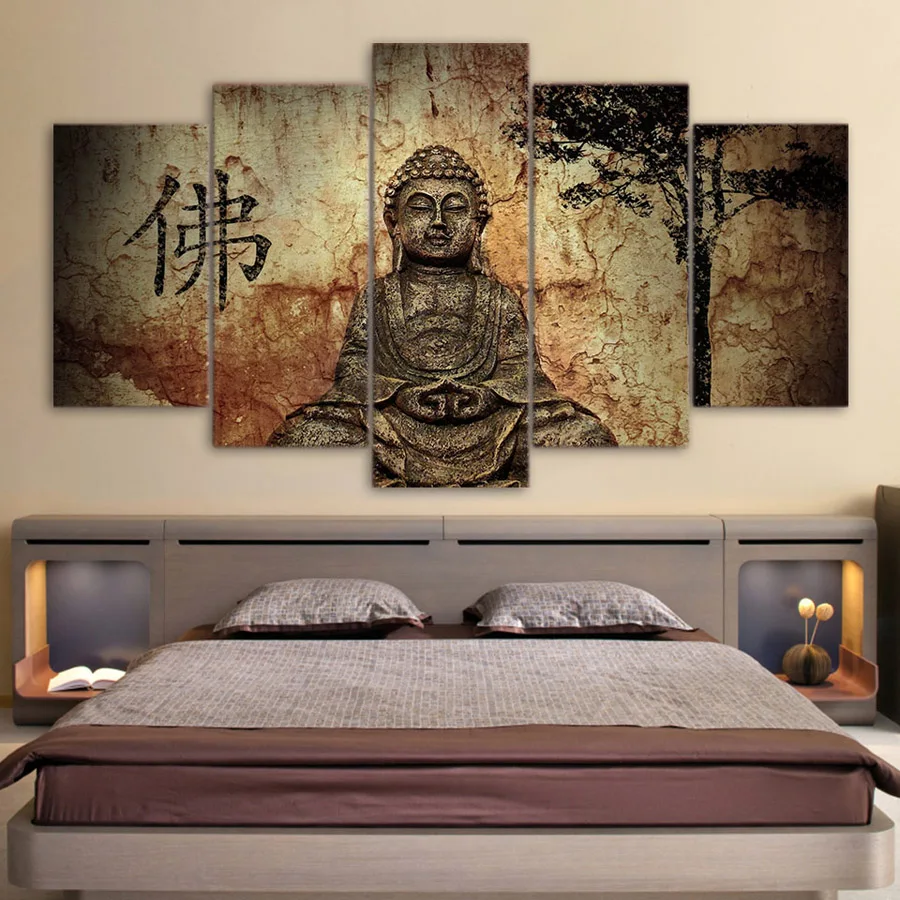 HD печать 5 шт. Холст Искусство Будда фотообои для спальни гостиной zen модульные