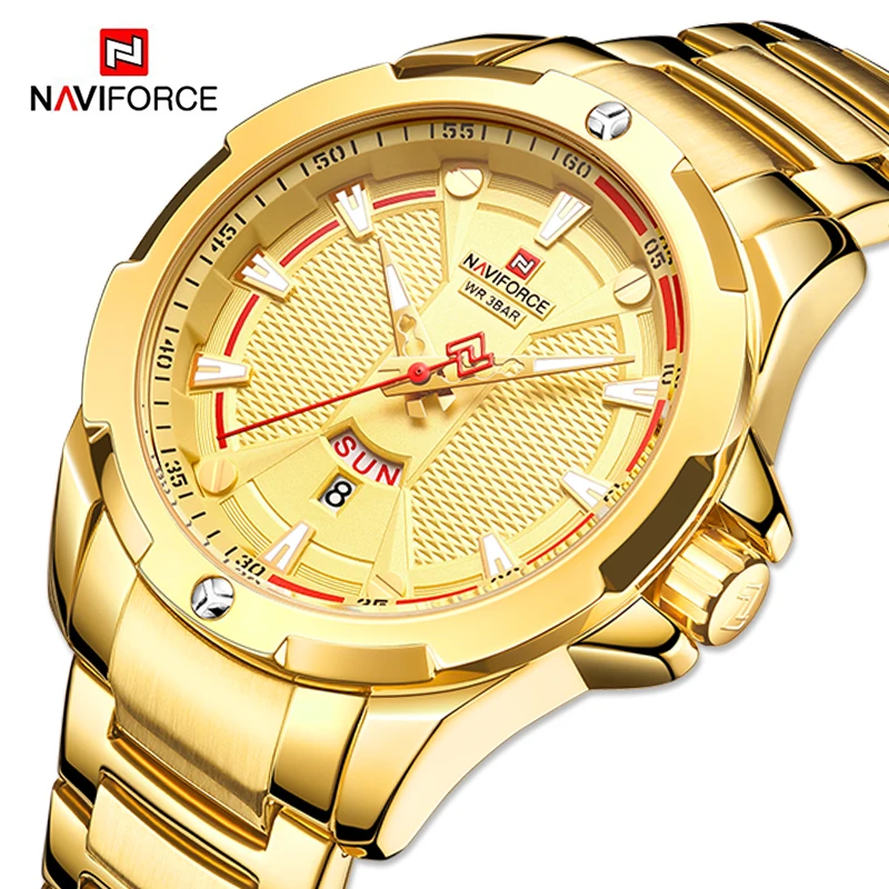 Luxury Brand NAVIFORCE Gold Watches For Men Fashion Casual Quartz Wristwatch Man Military Sport Stainless Steel Waterproof Clock