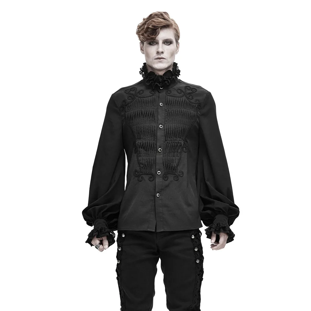 Gothic Men Shirts Black Vintage Long Sleeves Lantern Sleeves Formal Shirts For Men New Arrivals High Quality