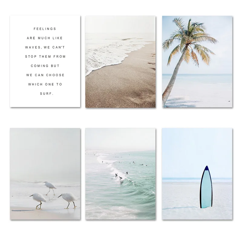 

Ocean Landscape Canvas Poster Nordic Style Beach Sea Bird Wall Art Print Painting Surfing Picture Scandinavian Home Decor