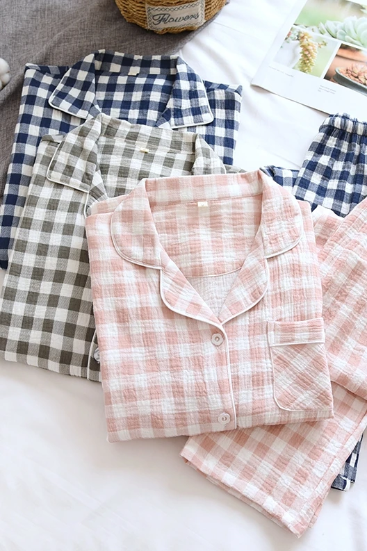 Японская новейшая Классическая клетчатая Пижама для пар из чистого хлопка и льна