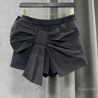 black bow hot pants for women 2021 spring and summer new high waist three dimensional bow wide leg short femme
