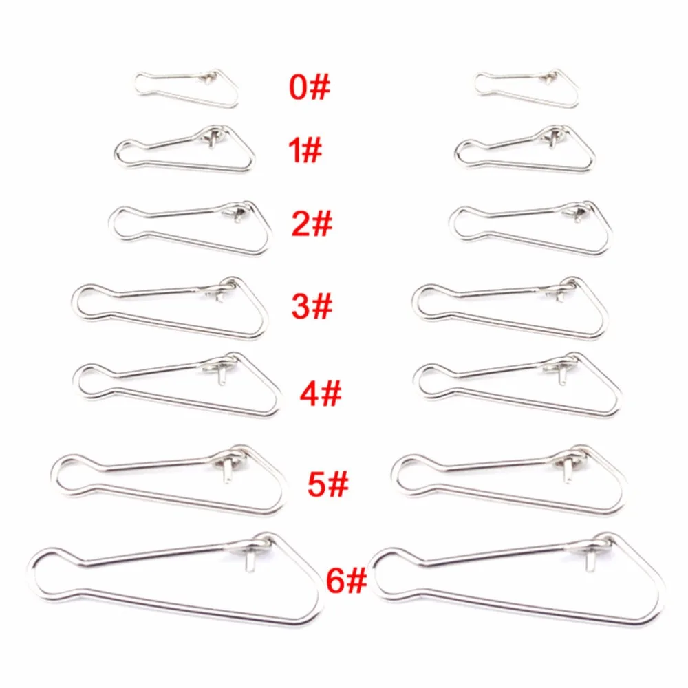 

100PCS 7 Sizes Stainless Steel Hooked Snap Fishing Barrel Swivel Safety Snaps Hooks Fishing Hook Line Connectors 0# - 6#
