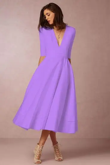 violet dress Длинный Слип Глубокий V Образным Вырезом Глубокий Вырез Платье Простой Одноцветный Сплошной Цвет Больше Плюс Сайз Платье Для Женщина 4xl 5xl 6xl Элегантный Утонченный Вечеринка Оборки Подол Платье Миди Высокая Талия - Цвет: violet dress