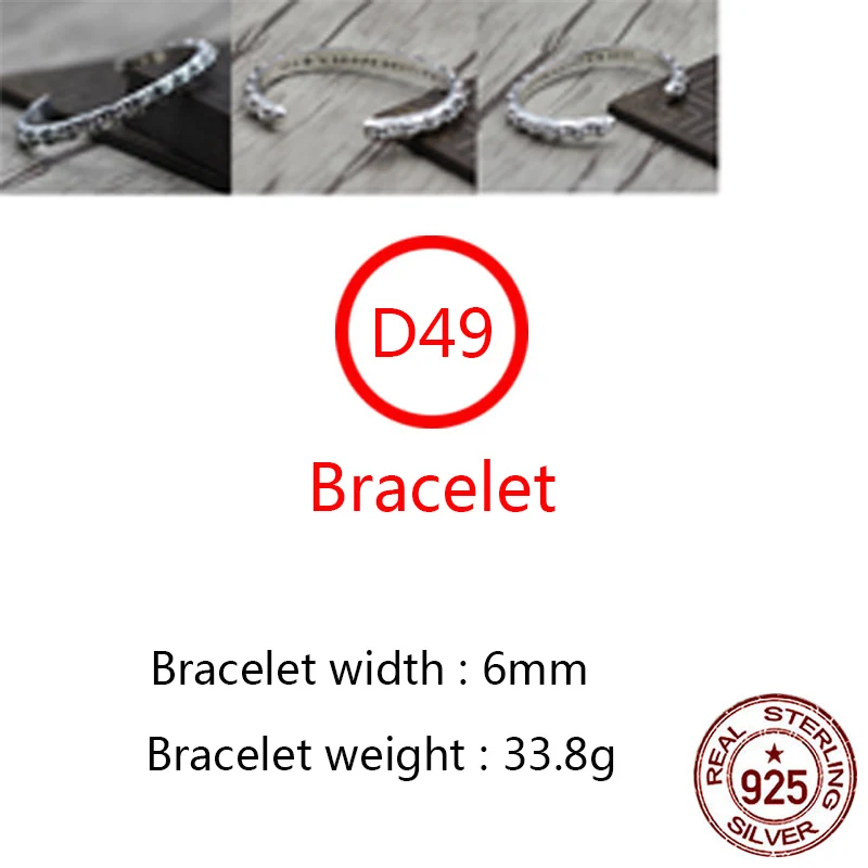 

D49 S925 Sterling Silver Bracelet Cross Fashion Couple Style Personality Opening Simple Cross Flower Letter Punk Style