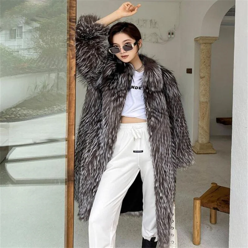 Women's fur coats whole fur fox fur long trench coats windbreaker fashion thin autumn winter new пальто куртка женская зима