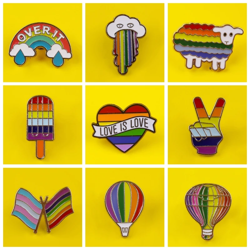 ЛГБТ брошь значок на флаги Радуга шпильки сердца геев металлические броши для