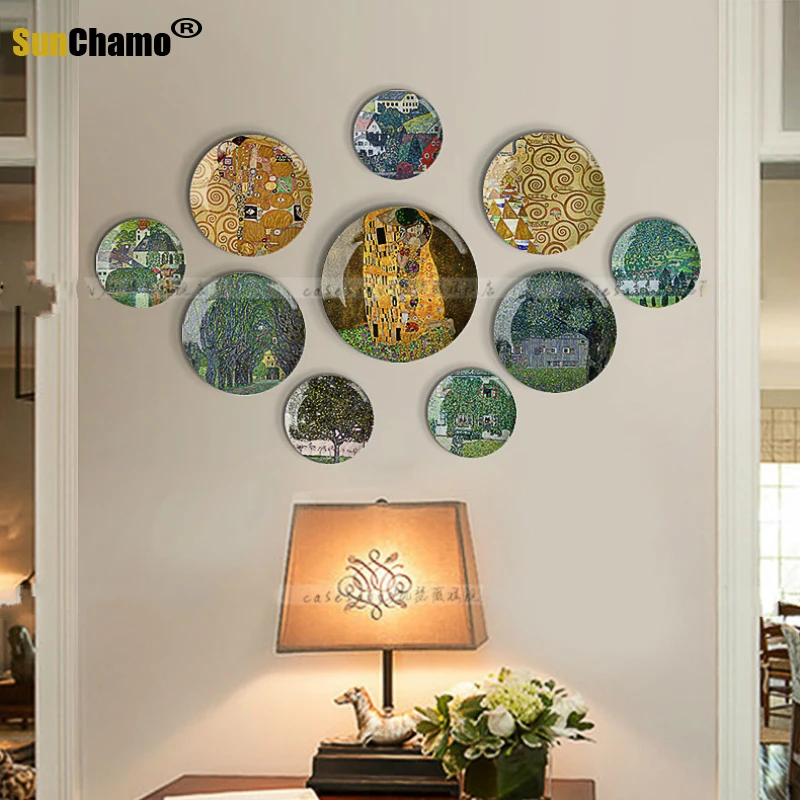 

Kiss with Hug Klimt Decorative Hanging Plate European Living Room Background Decoration Display Ceramic Craft Wall Decor
