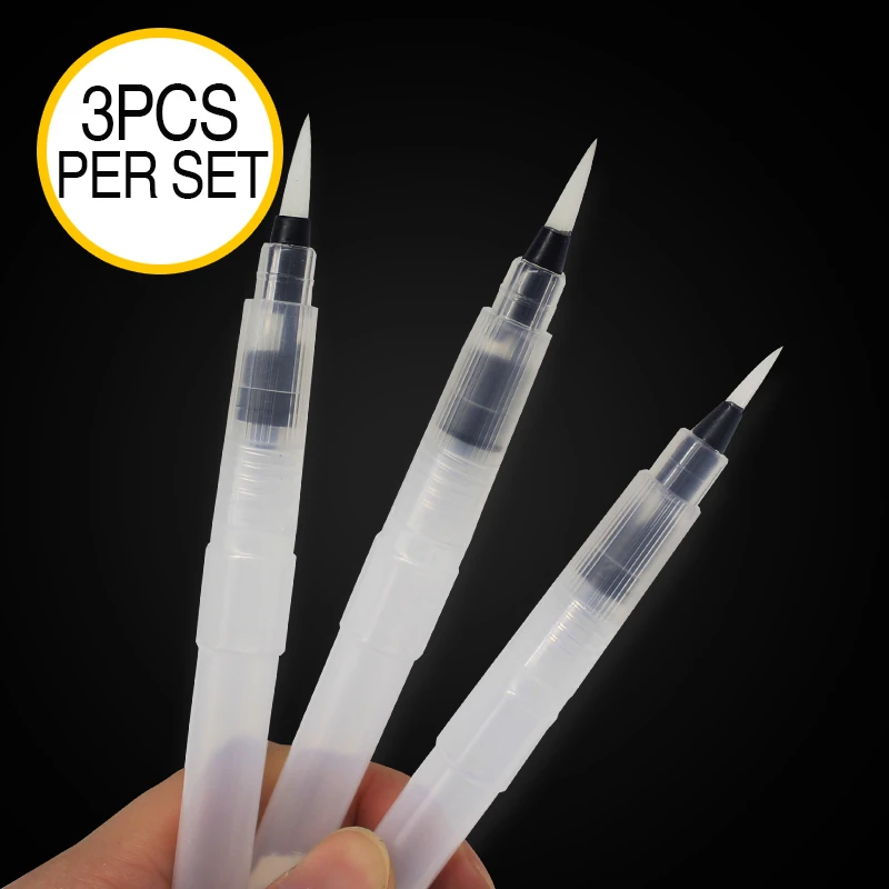 3 шт набор нейлоновых волосяных акварель кистей для рисования бочка водой