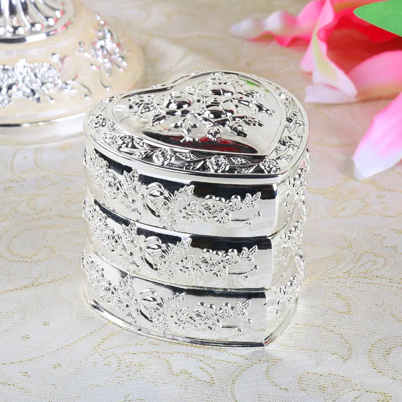 Creative European Style Retro Multi-Layer Rotating Jewelry Box High-End Exquisite Desktop Storage Heart-Shaped Jewelry Box