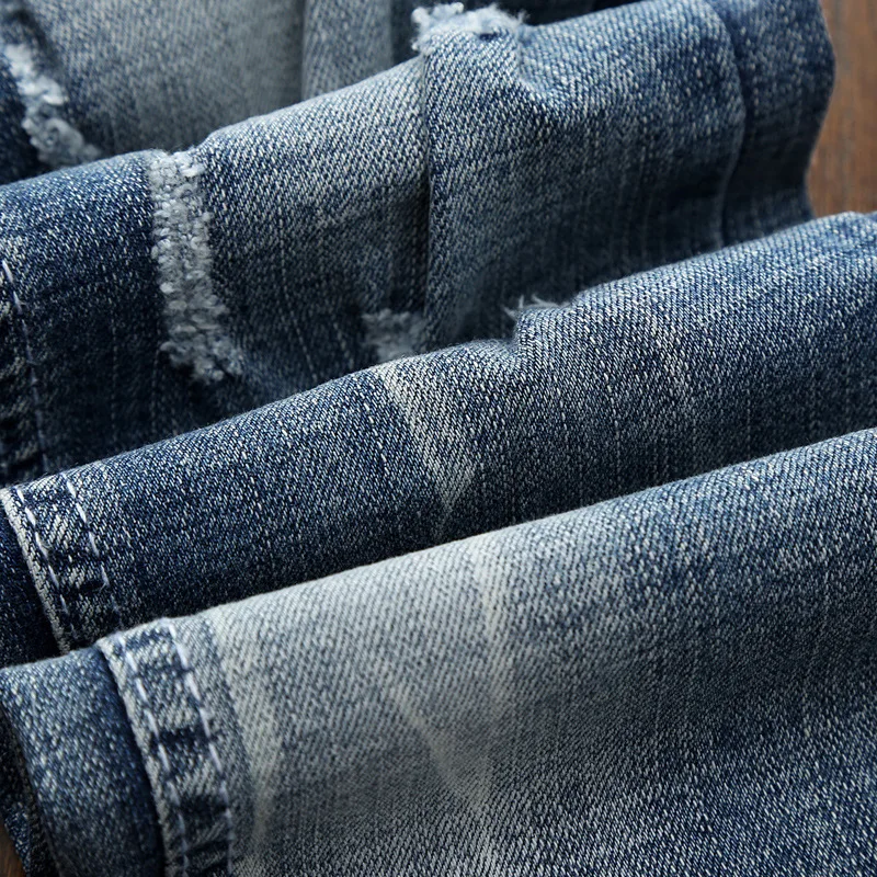 

2020 High Street Casual Men Pants Spring Men's Jeans Ripped Stretch Jeans Trendy Holes Straight Denim Trouers