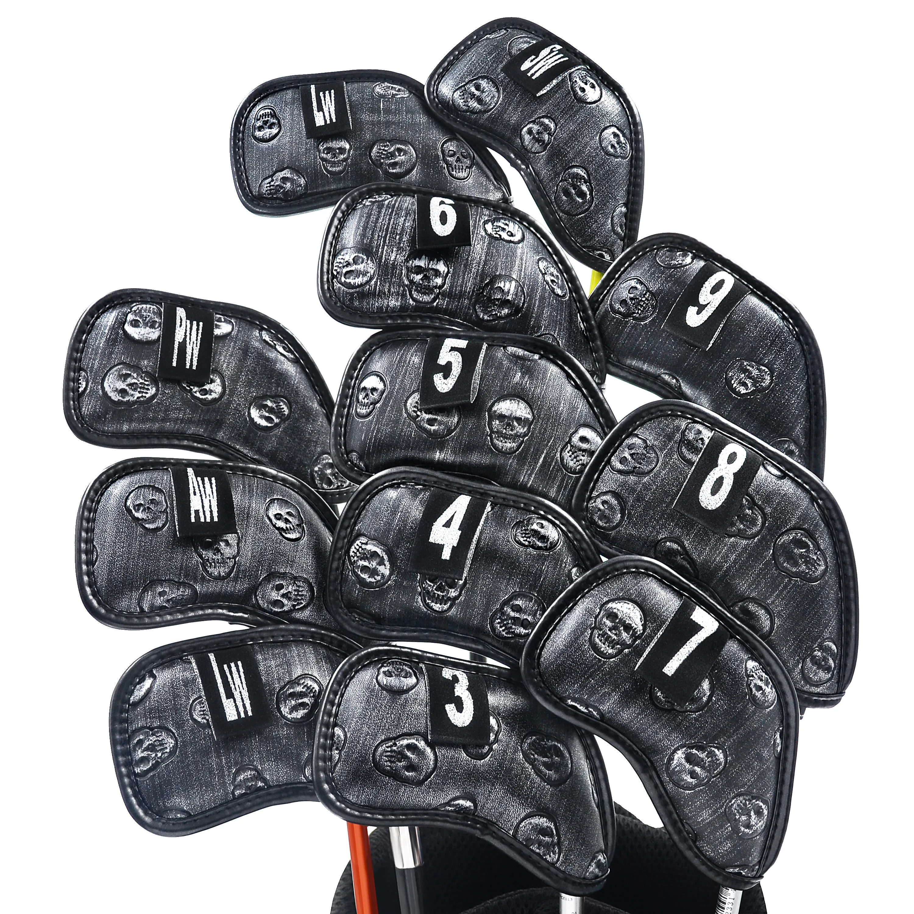 

NEW Champkey Black Silver Skull Golf Iron Head Cover Pack of 12pcs Premium Polyurethane Plus Memory Material Club Covers