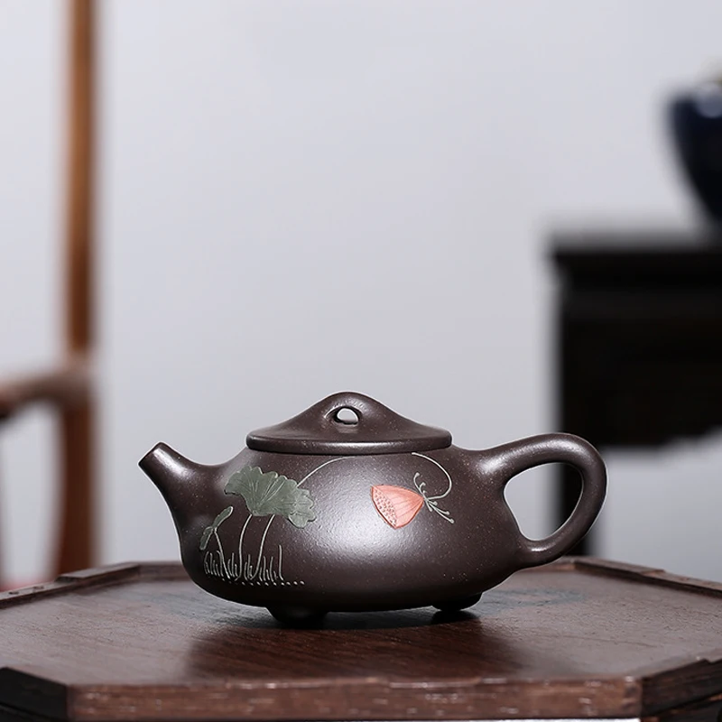 Чайный горшок Yixing из фиолетовой глины черный золотой Стальной чайник