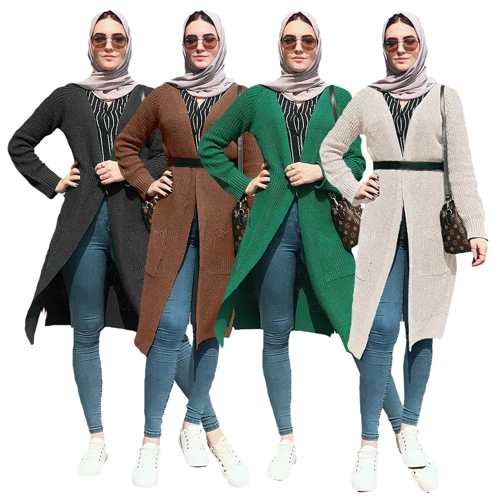 Женский трикотажный кардиган с длинным рукавом 7 цветов|Мусульманская одежда| |