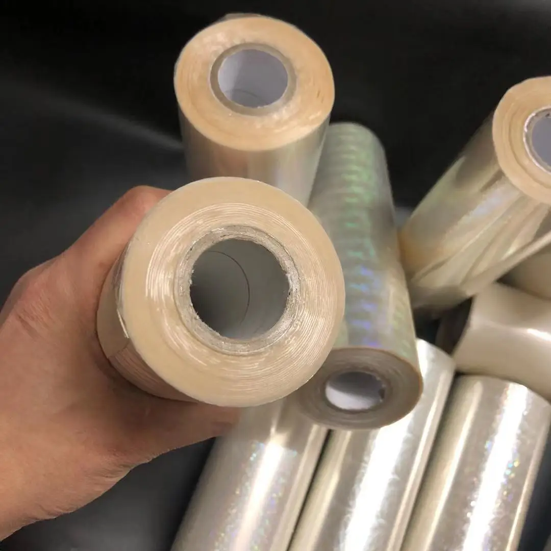 Rollos de papel de aluminio hologr&aacute;fico transparente para impresora l&aacute;ser, rollo de papel de manualidades de tarjeta de transferencia de calor de 120M, 21cm de ancho-1