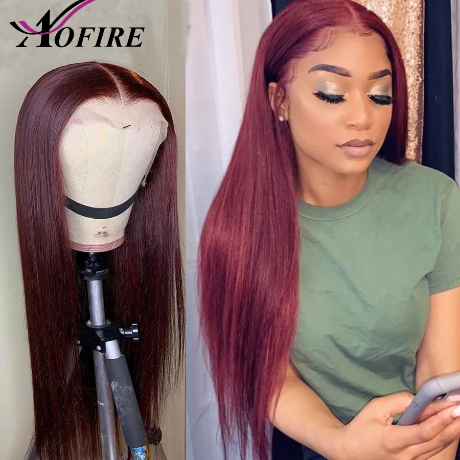 99J Бургундский Омбре красный цвет Предварительно выщипывающийся 13x6 кружевные