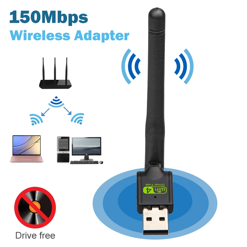 Usb wi fi адаптер ethernet lan 150 беспроводной 802.11n для ноутбука и настольного компьютера