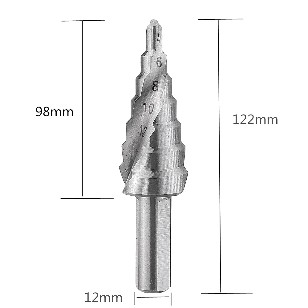 

DANIU 4-16.5mm HSS Step Drill Bit High Speed Steel Triangular Handle Spiral Groove Step Drill Bit Tool