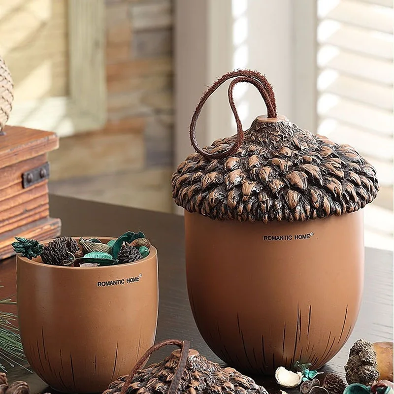 

American creative acorn decoration storage tank European home decor resin crafts storage box living room desktop storage box
