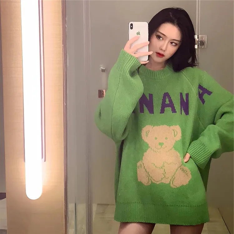 

Letter Loose Knitted Sweater Women Jumpers Long Sleeve Woman Pullovers Sweaters Casual 2020 Autumn Winter Color Block Sweater