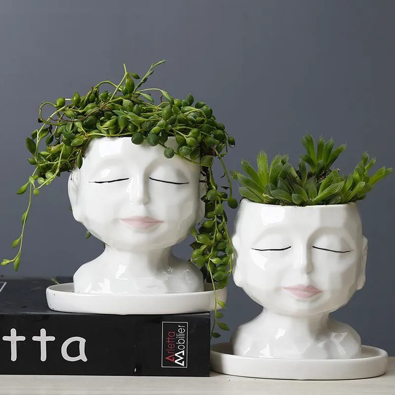 

Creative Human head pot cute home decor Ceramic bonsai pot succulent macetas decorativas plant flower pots garden accessories