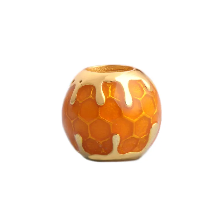 

Hot Sale Genuine 100% 925 Sterling Golden Honeycomb Beads Fit Original Bracelet Pendant Diy Jewelry Charms Gift