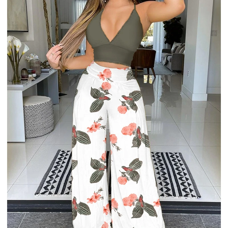 

Комплект Mandylandy с кружевными комбинированными брюками, женские комплекты с V-образным вырезом, короткими топами, брюки, топ на бретельках, ши...