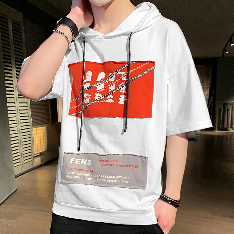 Футболка мужская с капюшоном модная дышащая забавная тенниска из 100% хлопка