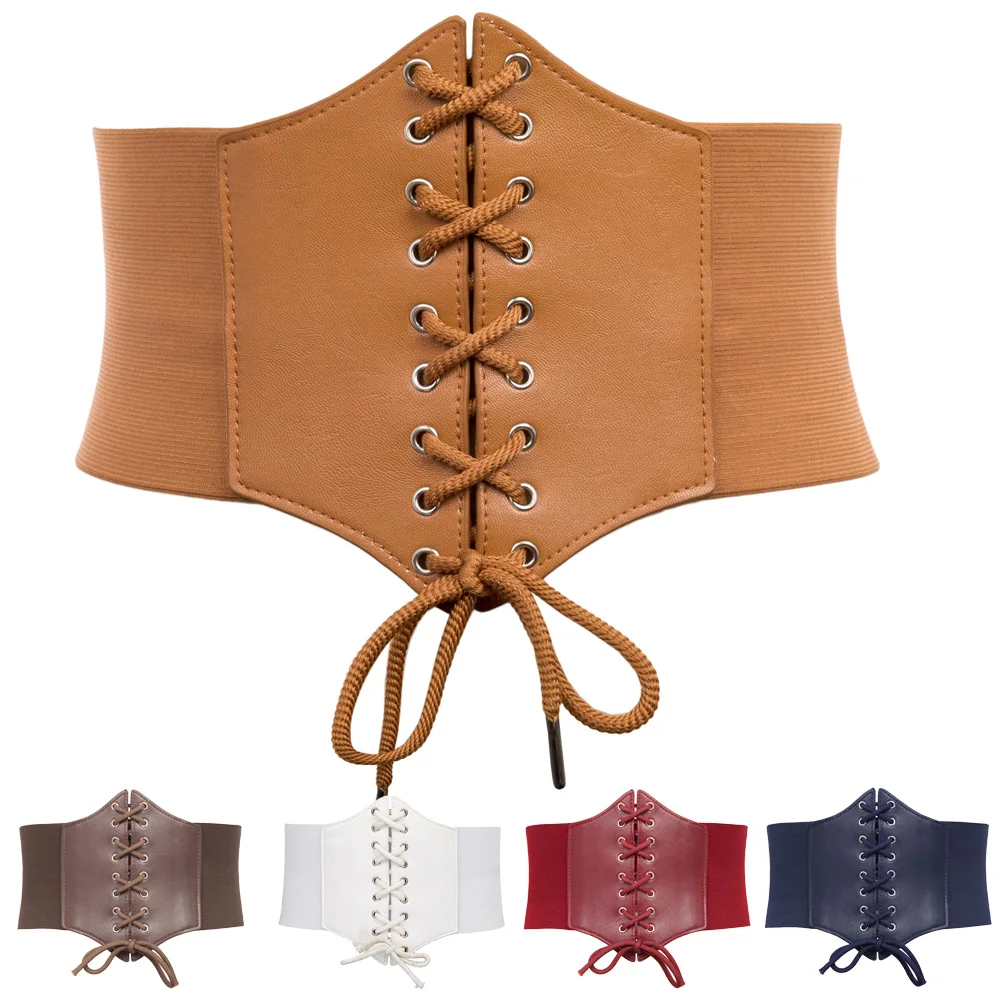 

Plus Size 3XL Corset Belt For Womens 2020 Fashion Lace Up PU Leather Luxury Belt Cinch Tie Corset Waist Wide Belt Waistband New