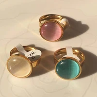 cute big stone opal rings for women gold color stainless steel wedding bands engagement ring women party jewelry r516g